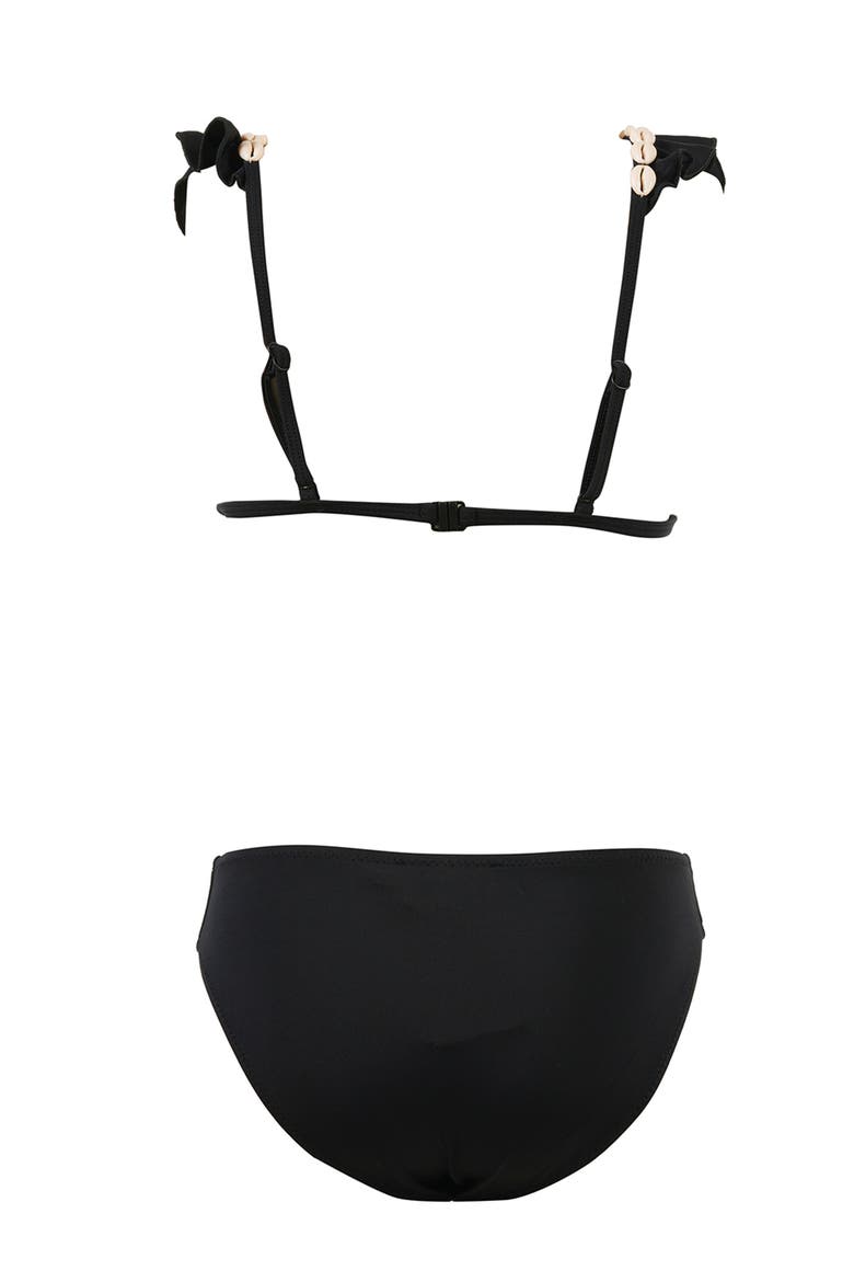 V-Neck Shell-Adorned Ruffled Two-Piece Bikini, Alternate, color, Black