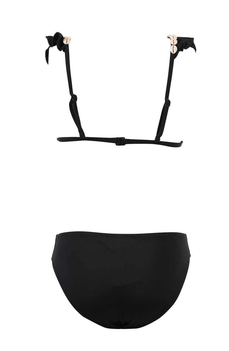 NESSI BYRD V-Neck Shell-Adorned Ruffled Two-Piece Bikini, Alternate, color, Black