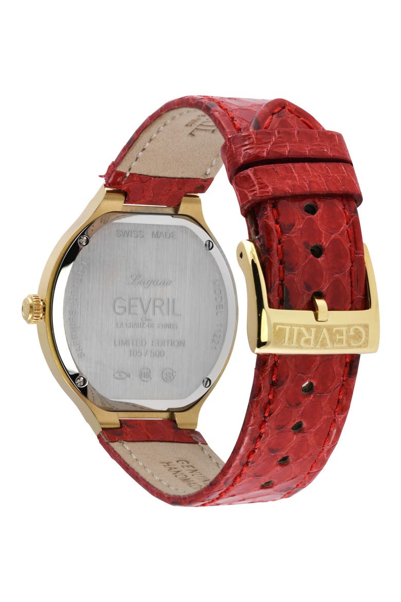 Lugano Diamond Croc Embossed Leather Strap Watch, 35mm, Alternate, color, RED