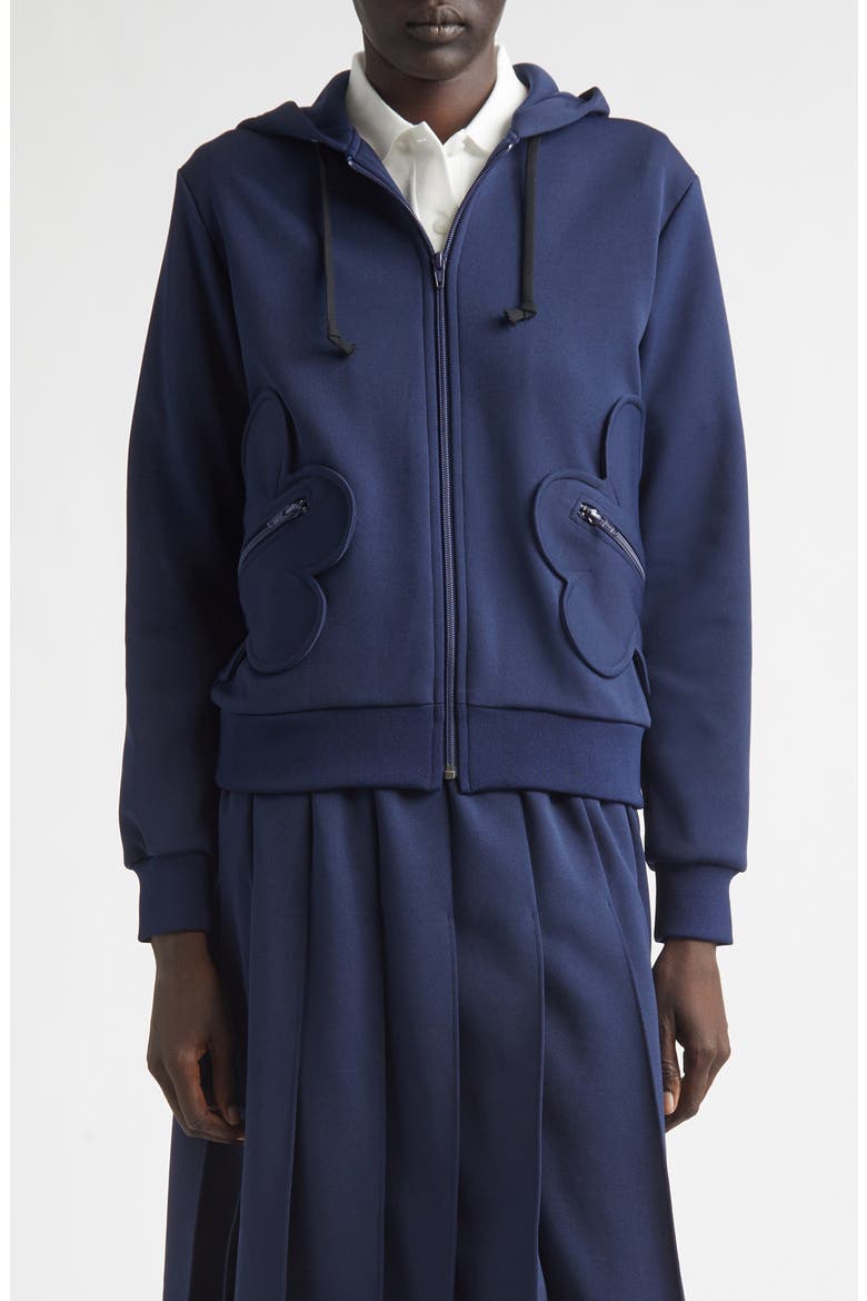 Floral Appliqué Full Zip Hoodie, Main, color, NAVY