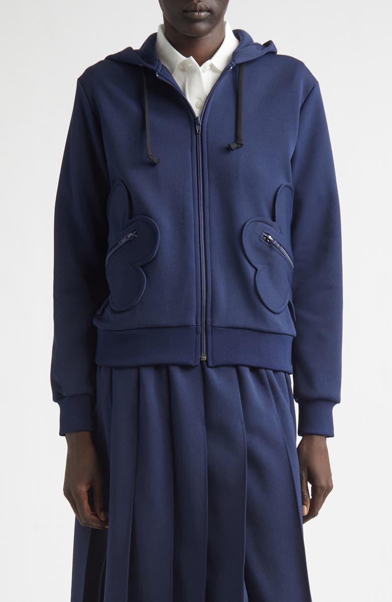 Comme des Garçons Girl Floral Appliqué Full Zip Hoodie, Main, color, Navy