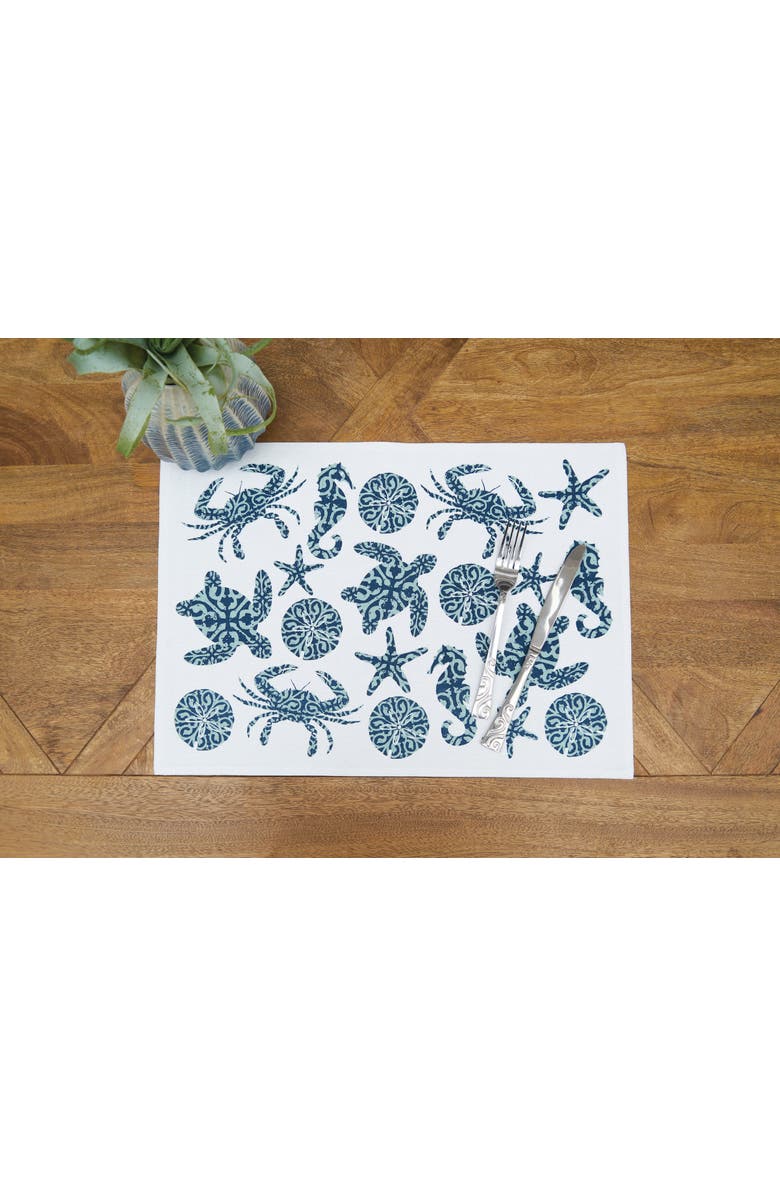 C&F Home Stamped Seaside Placemats, Set of 6, 14" x 20", Alternate, color, White
