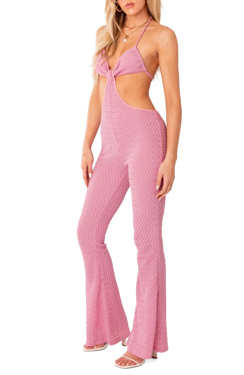 EDIKTED Prim Cutout Detail Knit Jumpsuit, Alternate, color, 
