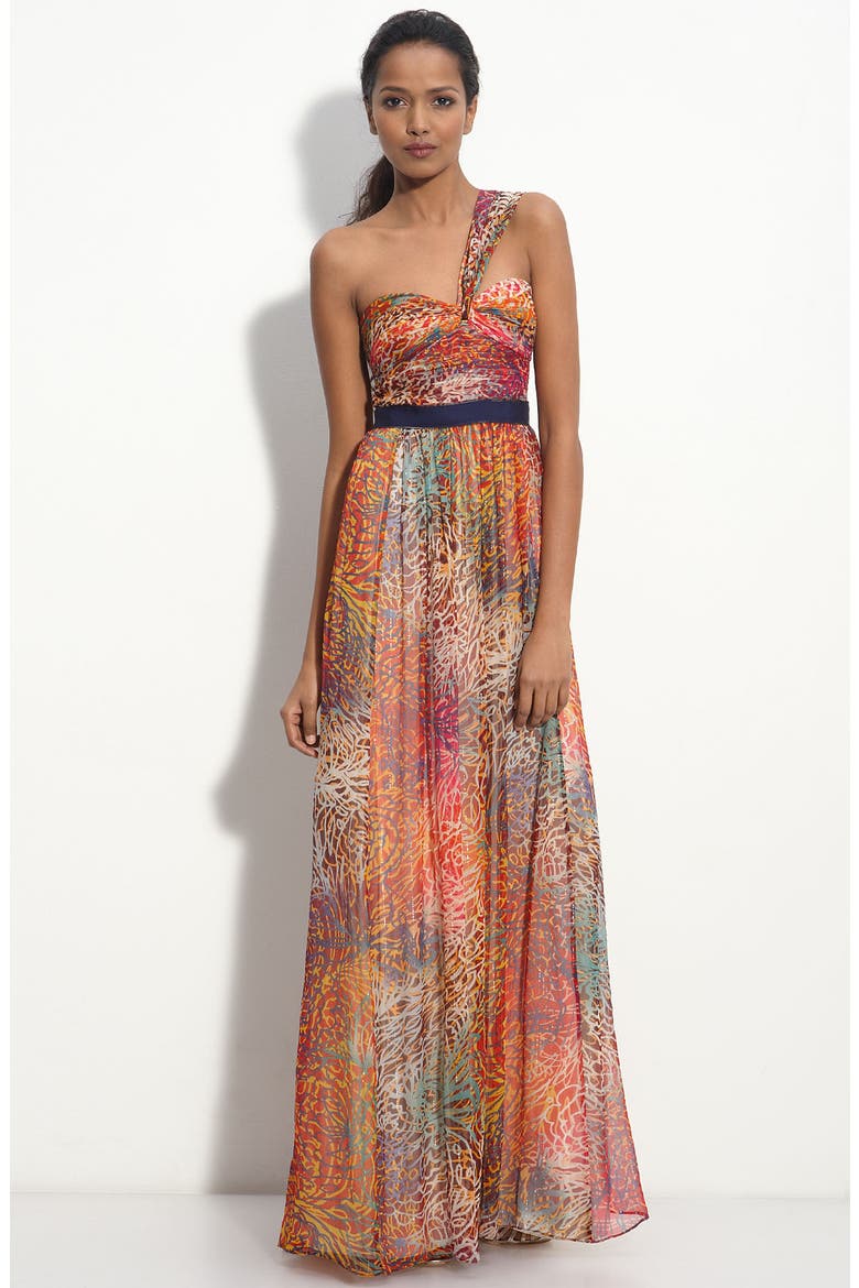 One Shoulder Metallic Chiffon Gown, Main, color, BEGONIA