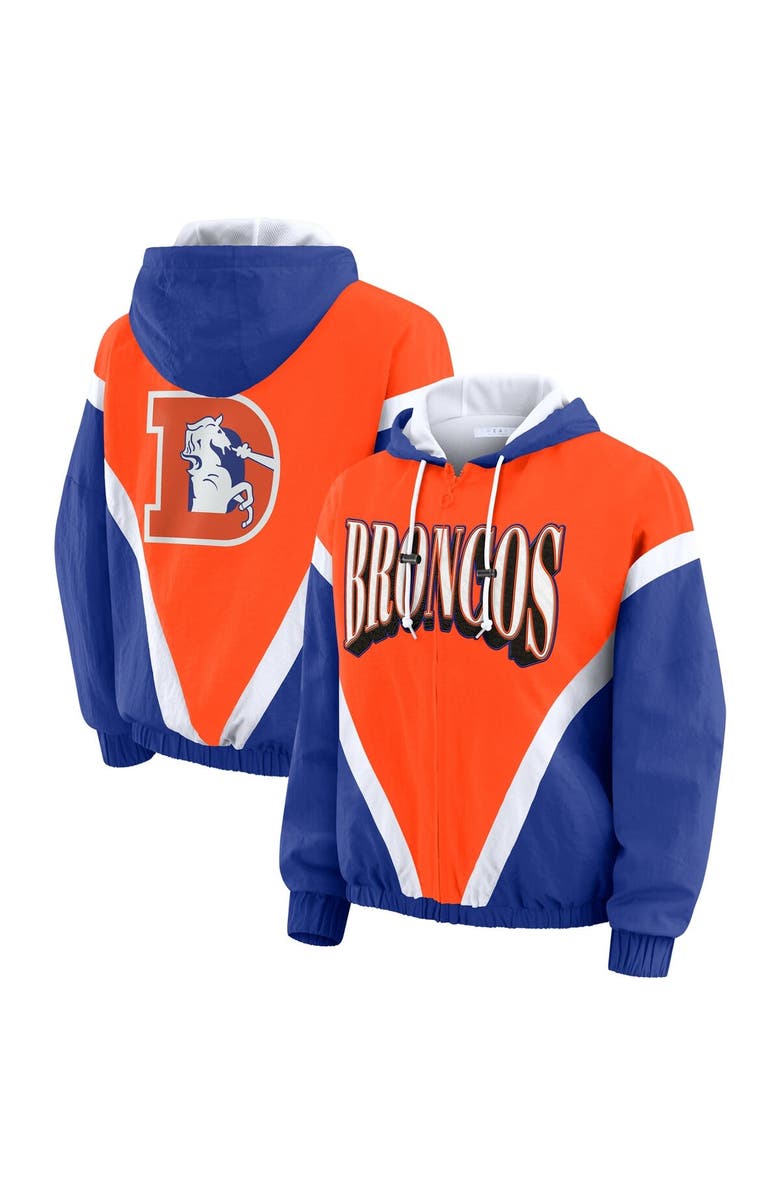 WEAR by Erin Andrews Women's WEAR by Erin Andrews Orange/Royal Denver Broncos Plus Size Retro Crinkle Full-Zip Windbreaker Jacket, Main, color, Orange