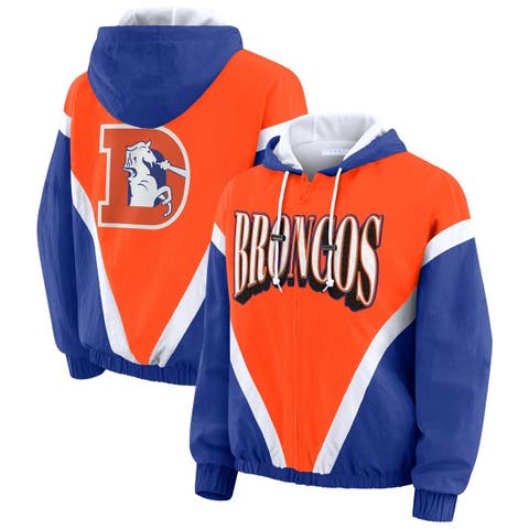Women's WEAR by Erin Andrews Orange/Royal Denver Broncos Plus Size Retro Crinkle Full-Zip Windbreaker Jacket