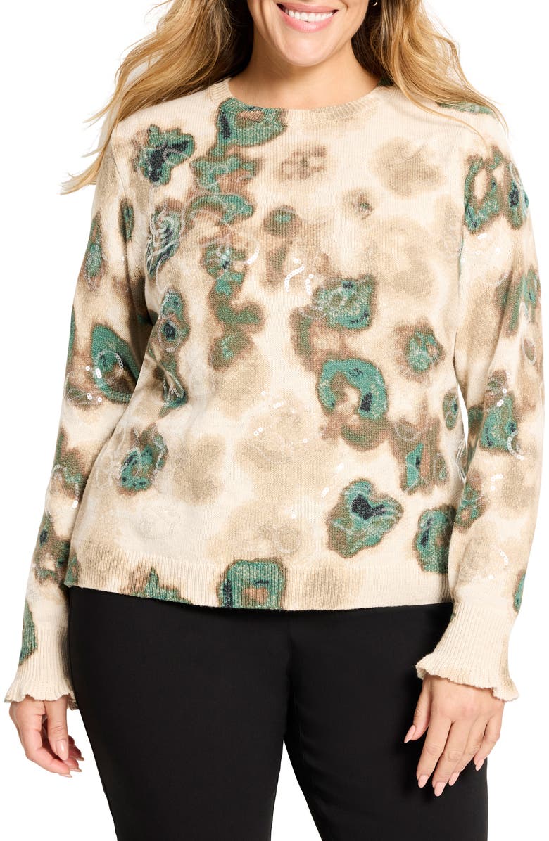 NIC+ZOE Camo Shine Crewneck Cotton Blend Sweater, Main, color, Neutral Multi