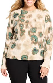 NIC+ZOE Camo Shine Crewneck Cotton Blend Sweater