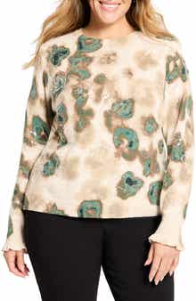 NIC+ZOE Camo Shine Crewneck Cotton Blend Sweater