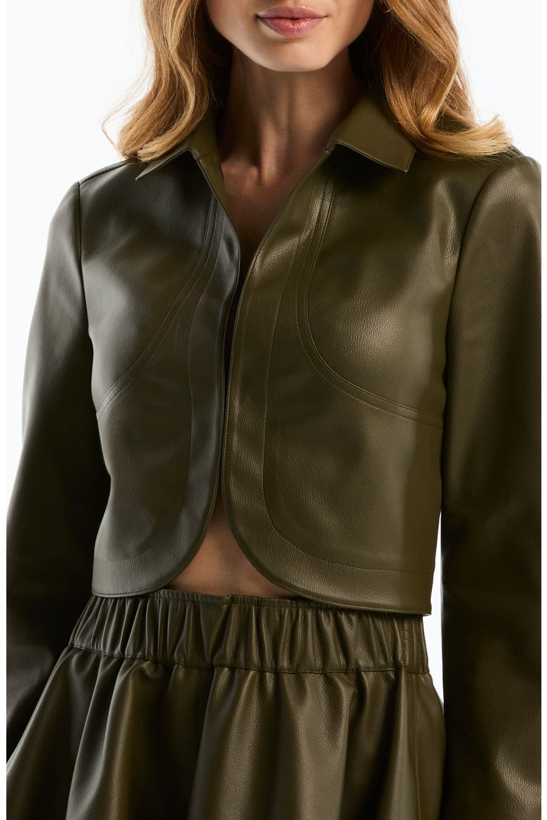 Curved Hem Cropped Faux Leather Jacket, Alternate, color, OLIVE NIGHT