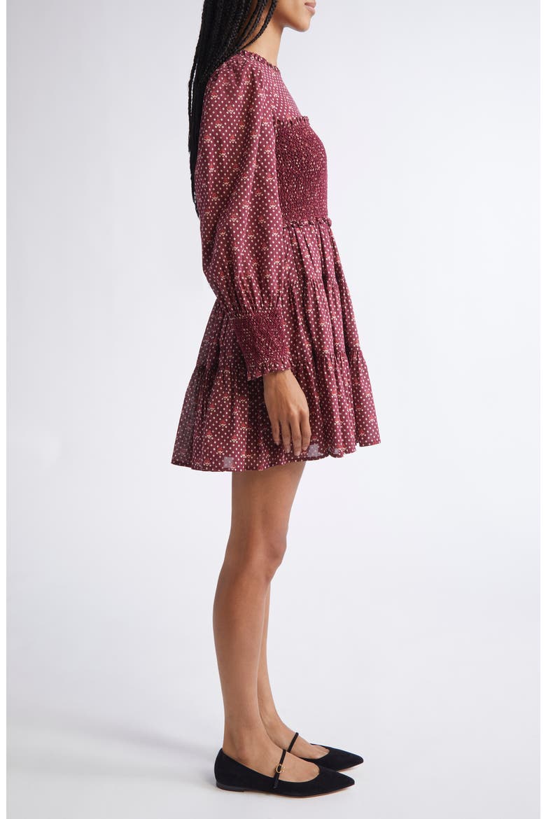 Maeve Scarf Print Long Sleeve Cotton Dress, Alternate, color, BURGUNDY FOULARD