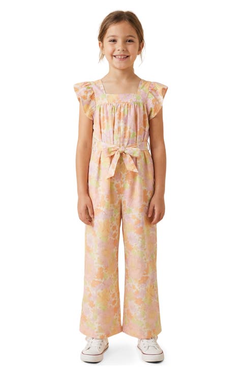 Kids' Floral Print Flutter Sleeve Jumpsuit (Big Kid)
