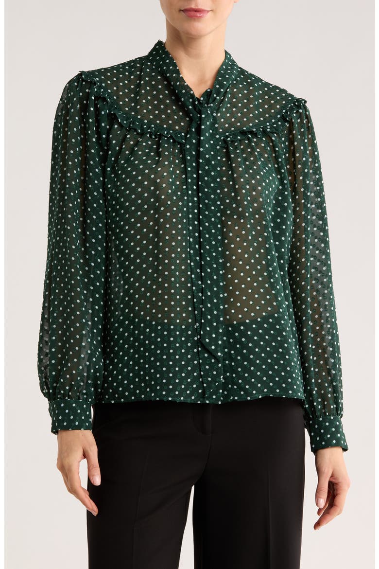 Tie Neck Button-Up Shirt, Main, color, EMERALD GREEN/ WHITE DOT