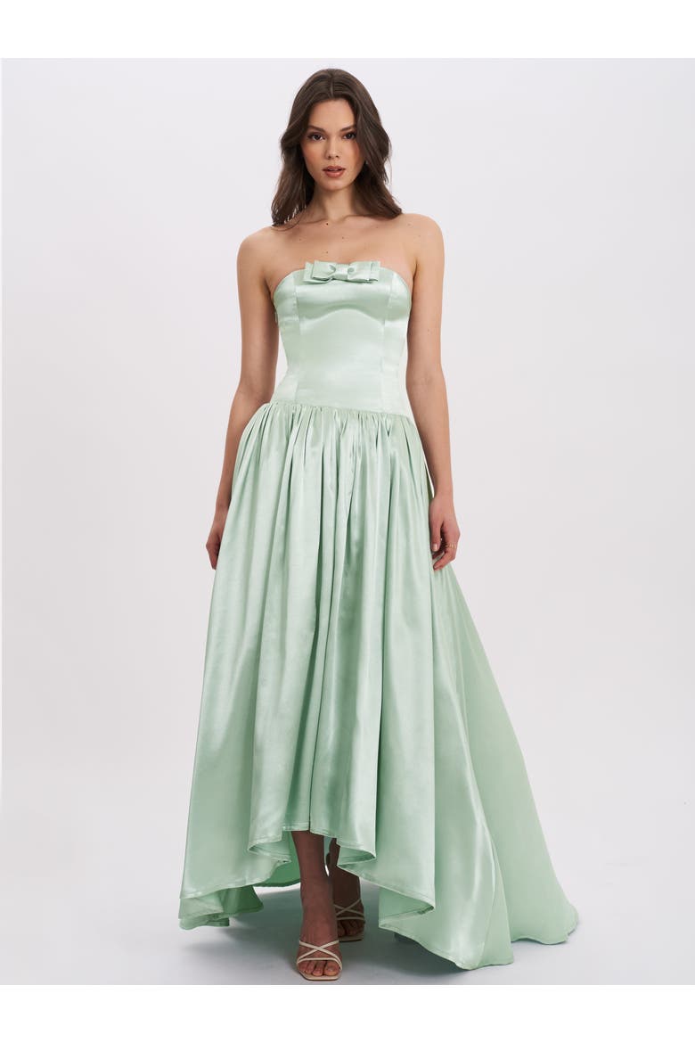 Lael Back Button Trailing Gown, Main, color, Mint Green