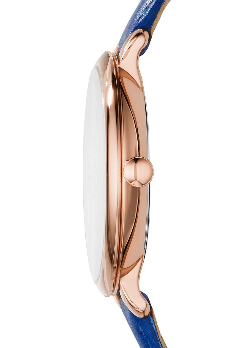 'Jacqueline' Round Leather Strap Watch, 36mm, Alternate, color, BLUE/ SILVER/ ROSE GOLD