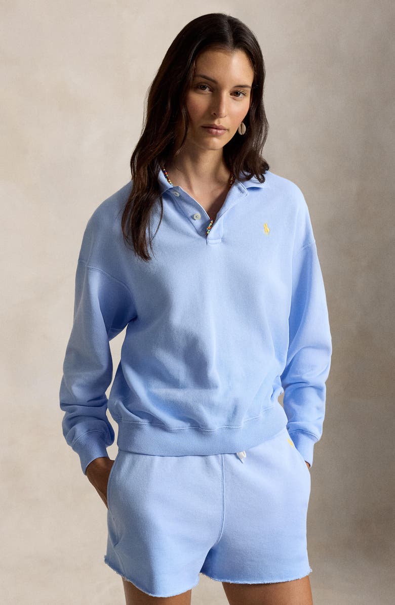 Polo Ralph Lauren Lightweight Fleece Polo Sweatshirt, Alternate, color, Baby Blue
