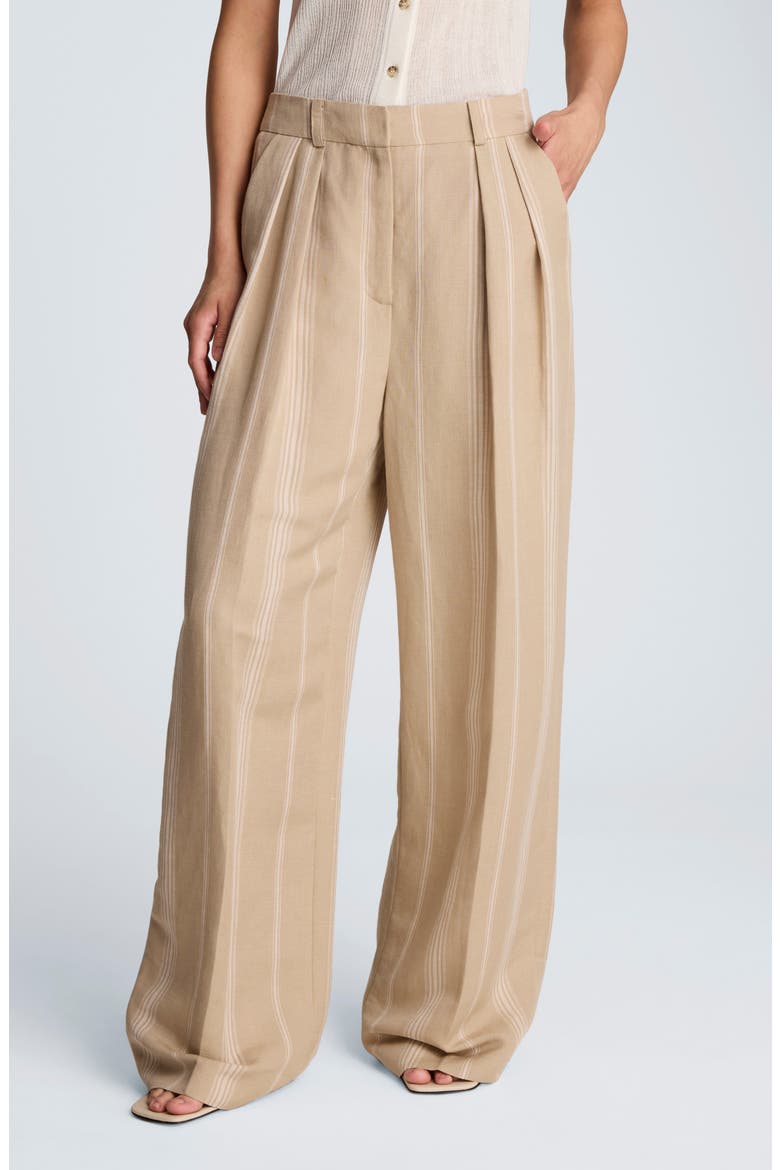 Double Pleat Wide Leg Pants, Main, color, TILESTRIPES TAUPE / WHITE