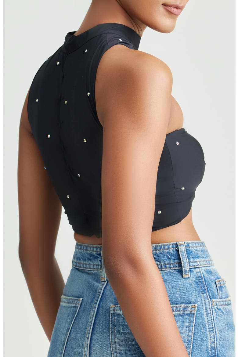 Genna Sequin Cutout Crop Top, Alternate, color, BLACK