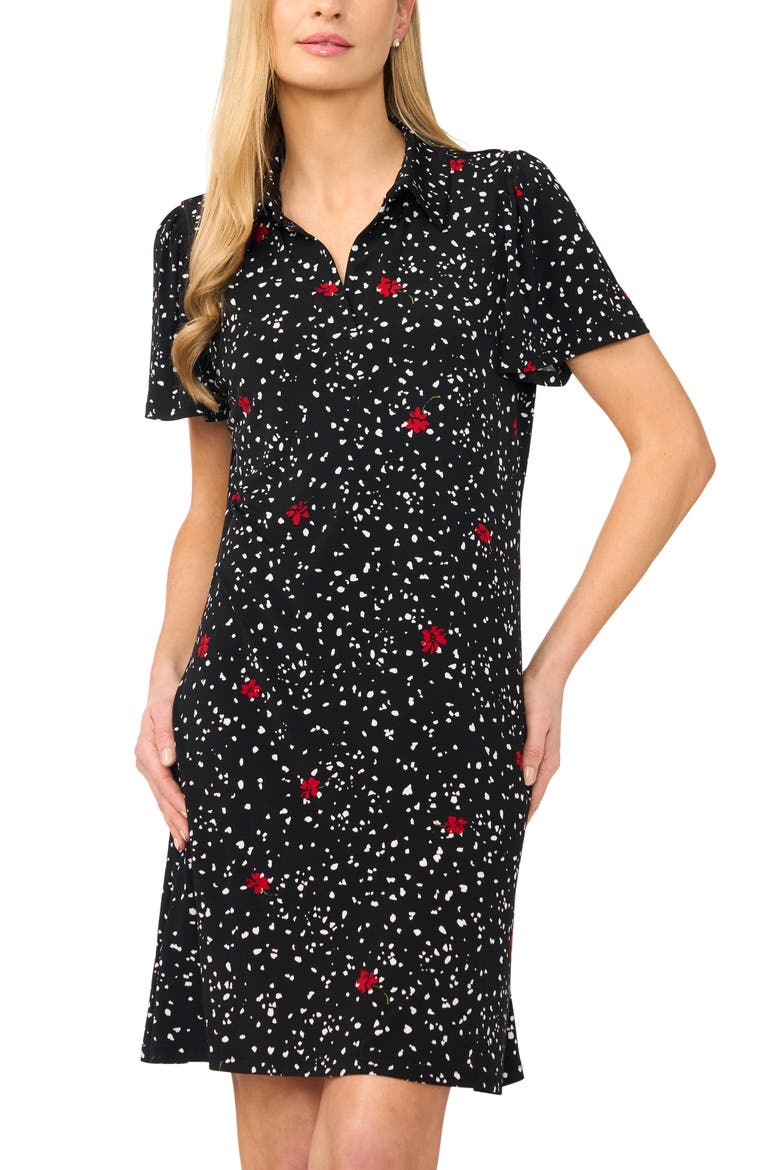 Print Knit Polo Dress, Alternate, color, RICH BLACK