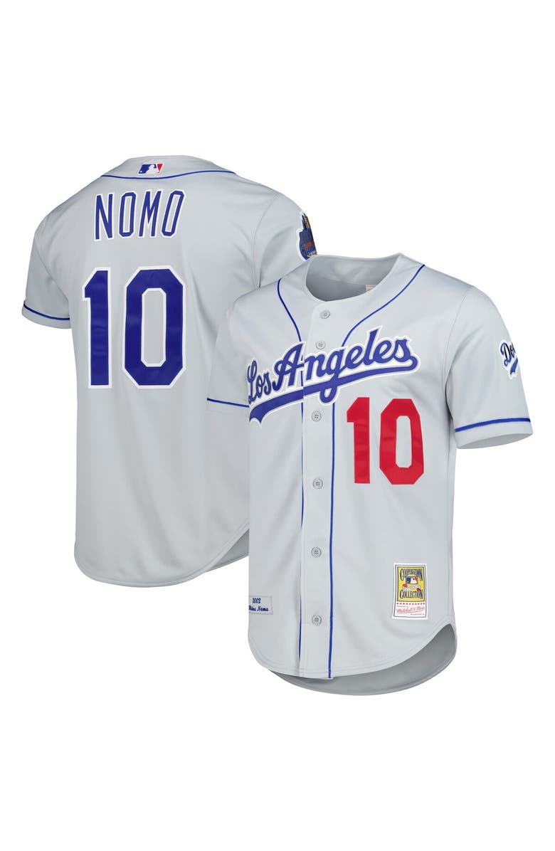 Mitchell & Ness Men's Mitchell & Ness Hideo Nomo Gray Los Angeles Dodgers Cooperstown Collection Authentic Jersey, Main, color, 