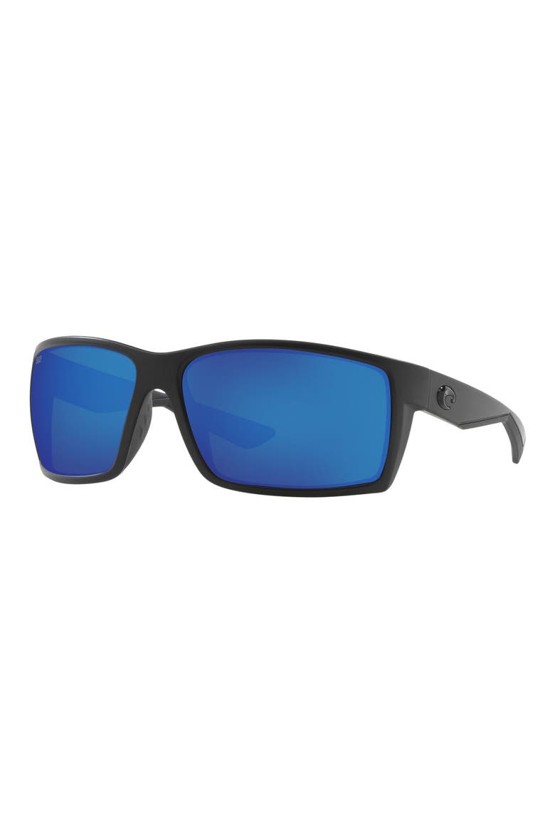 64mm Oversize Polarized Rectangular Sunglasses, Alternate, color, BLACKOUT/ GREEN MIRROR