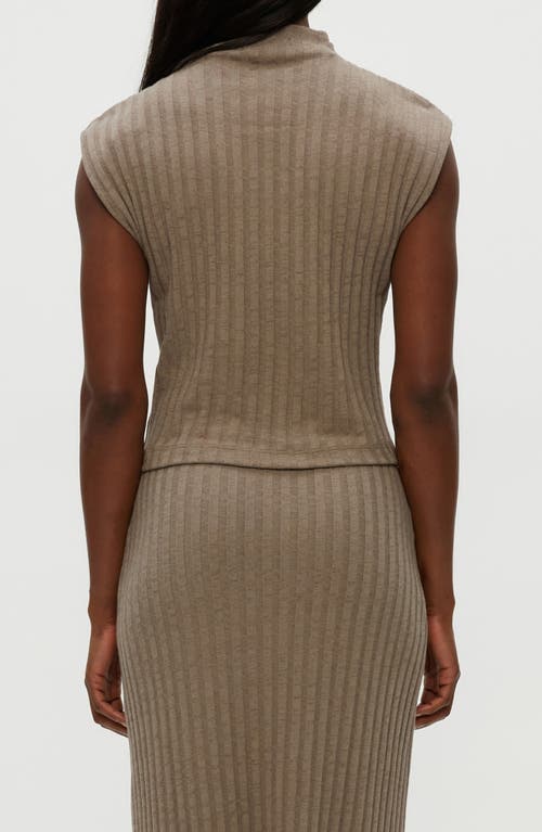 Michael Stars Nara Rib Funnel Neck Cotton Blend Knit Top In Gray