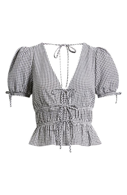WAYF WAYF X STYLED BY COCO! NINA GINGHAM SEERSUCKER TIE FRONT TOP 