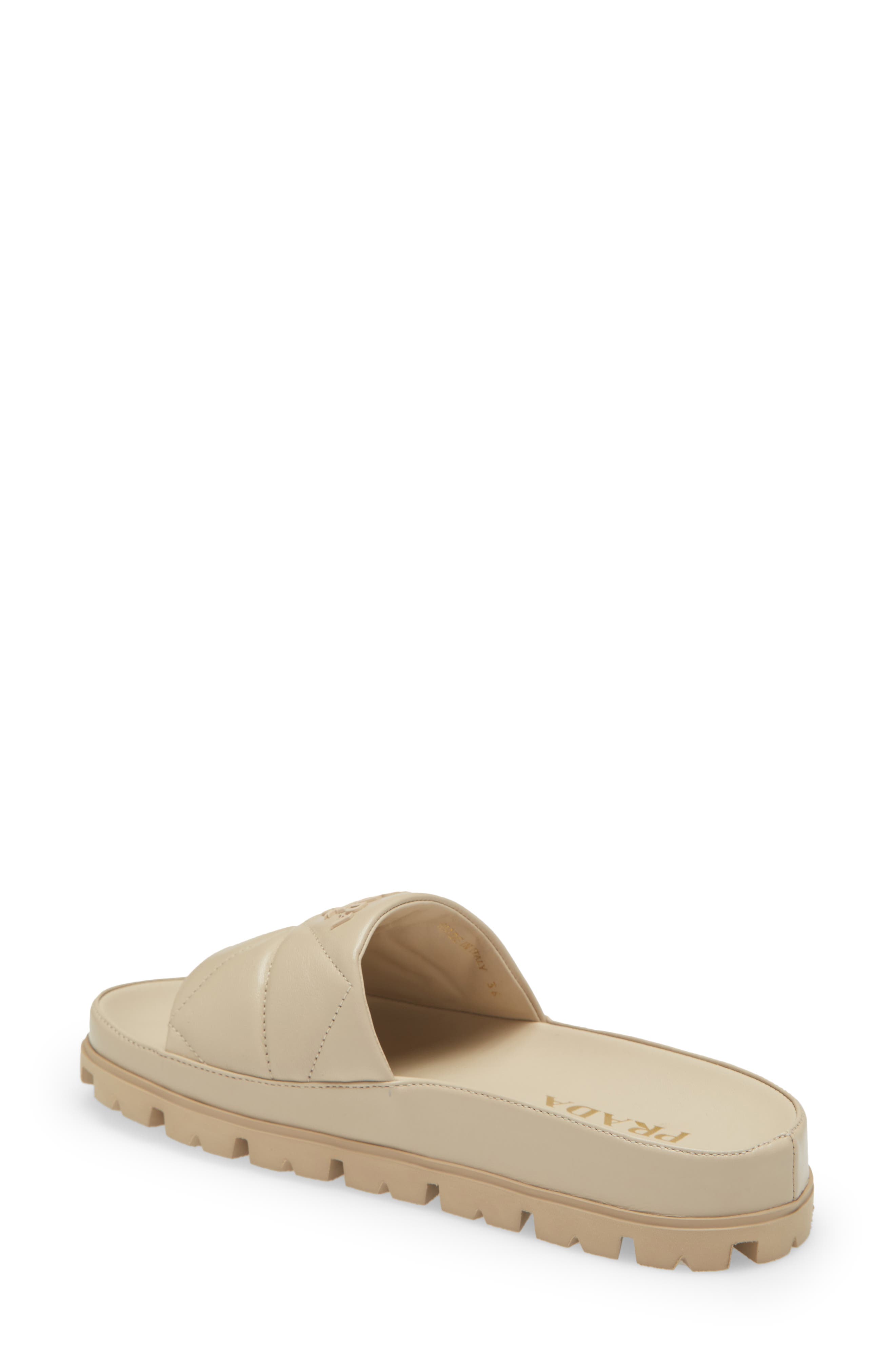 Prada Logo Matelassé Slide Sandal, Alternate, color, 