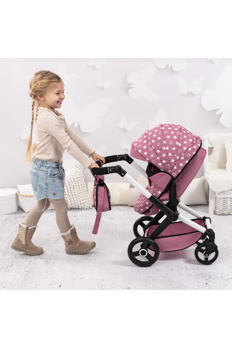 Xeo Pram Pink, White Stars, Convertible, Foldable, Alternate, color, Multicolored