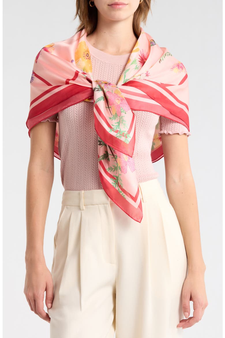 Flower Meadow Square Scarf, Main, color, PINK MULTI