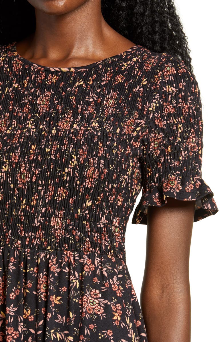 Good Luck Gem Floral Smocked Dress, Alternate, color, 