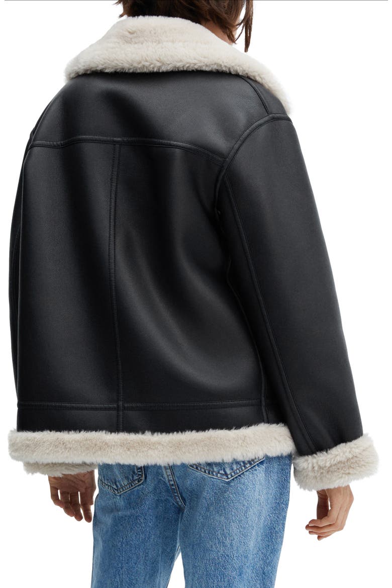 Faux Shearling & Faux Leather Moto Jacket, Alternate, color, BLACK