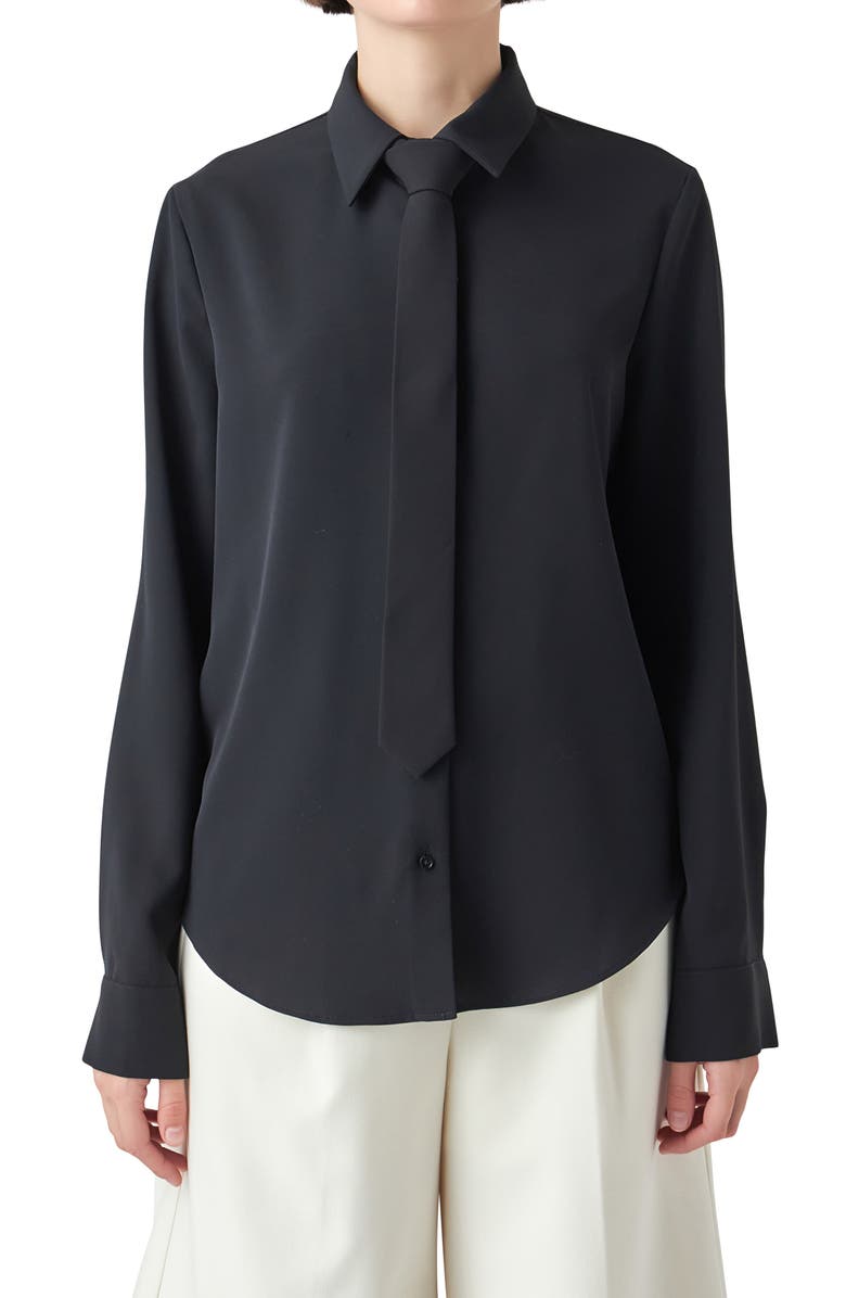 Grey Lab Neck Tie Shirt, Alternate, color, Black