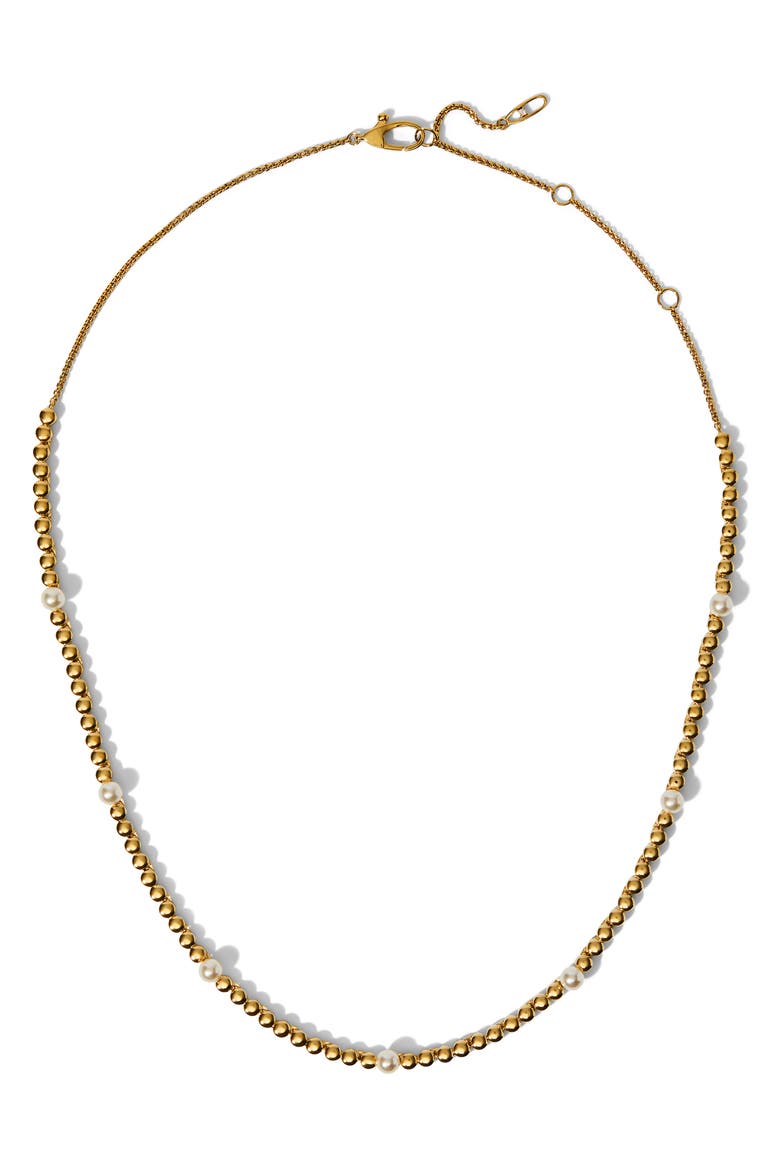 Esme Faux Pearl Metal Tennis Necklace, Main, color, GOLD