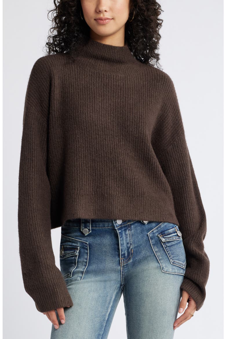 Oversize Cozy Mock Neck Sweater, Main, color, BROWN COFFEE