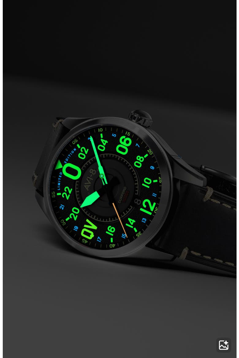 x Imperial War Museums Spitfire N3200 Automatic Leather Strap Watch, 42mm, Alternate, color, BLACK