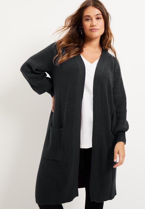 June + Vie Open-front Cardigan In Black