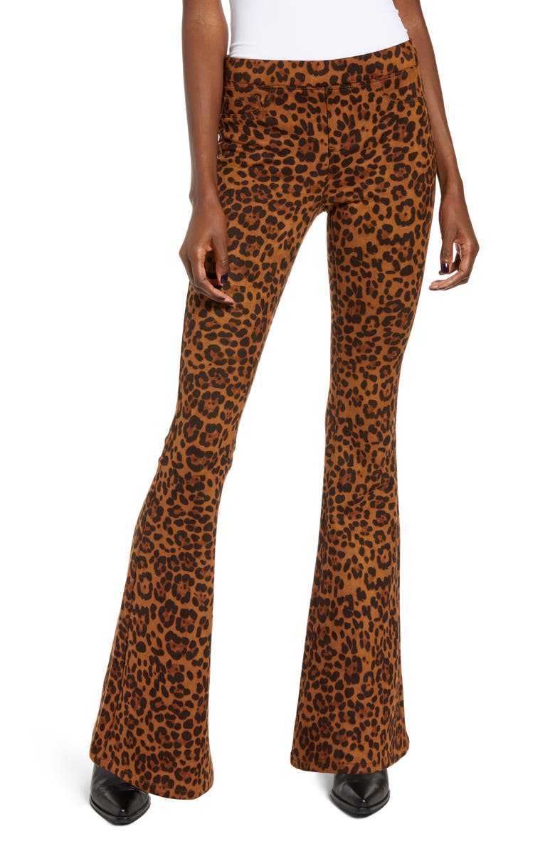 BLANKNYC Leopard Print Faux Suede Flare Pants, Main, color, 