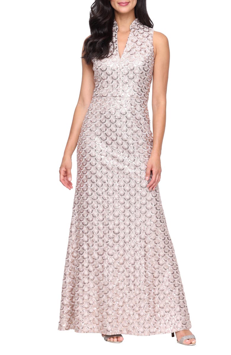 Alex Evenings Embroidered Sequin Sleeveless Gown, Main, color, Taupe