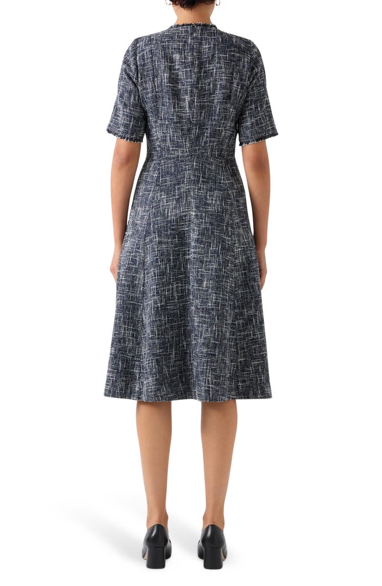 LK Bennett Suzie Fray Trim Tweed Flare Dress, Alternate, color, 