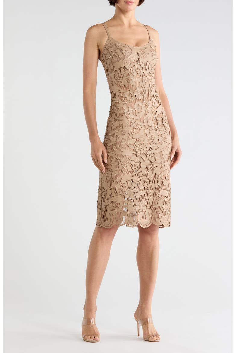 Kazuko Lasercut Midi Dress, Main, color, CAPPUCCINO