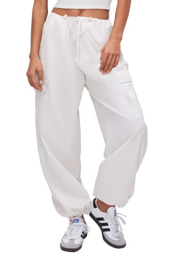 Good American Womens Cloud White 001 Parachute Wide-leg Drawstring-hem Cotton Trousers In Cloud White001