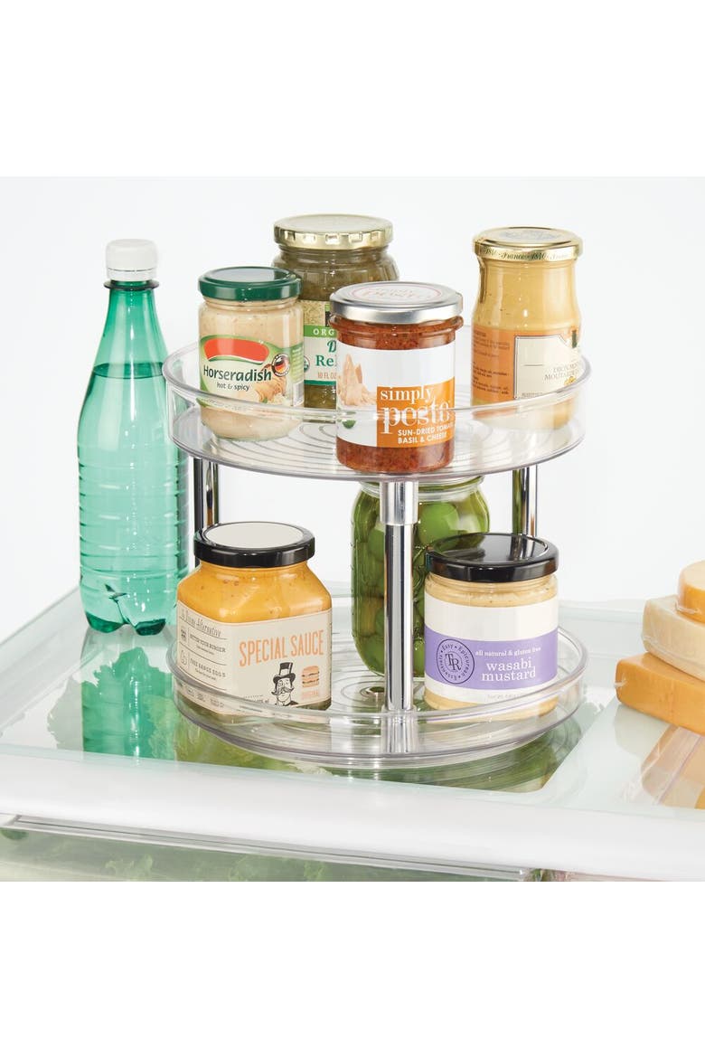 9-Inch Plastic 2-Tier Lazy Susan - Set of 2 - Clear/Chrome, Alternate, color, Clear/Chrome