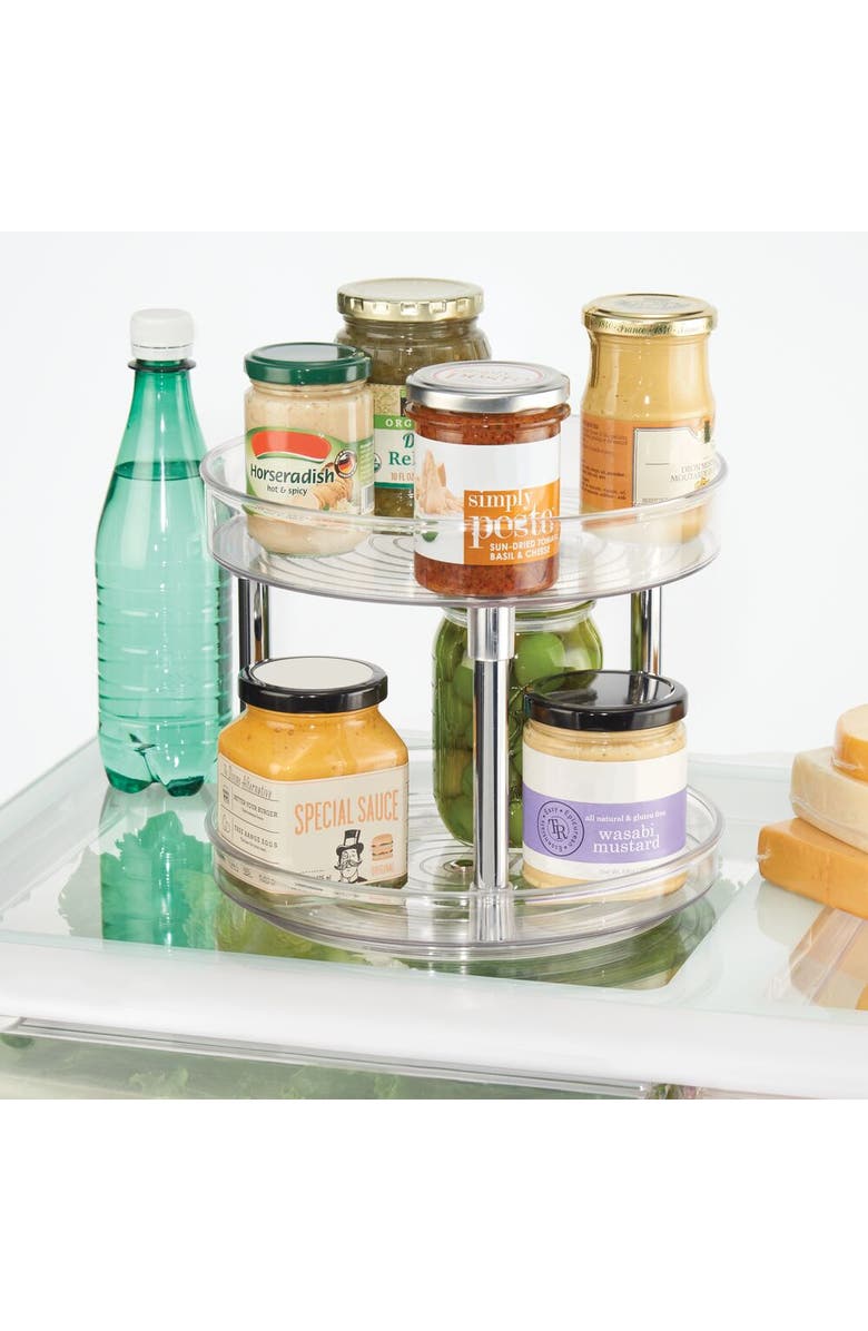 iDesign 9-Inch Plastic 2-Tier Lazy Susan - Set of 2 - Clear/Chrome, Alternate, color, Clear/Chrome