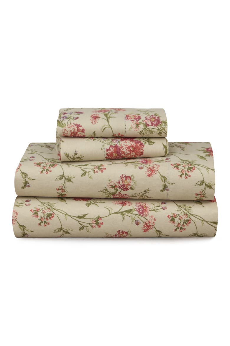 Dollhouse Floral Cotton Flannel Sheet Set, Main, color, BEIGE MULTI