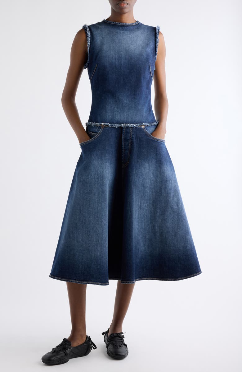 Acne Studios Duffena Layered Denim Midi Dress, Main, color, Dark Blue