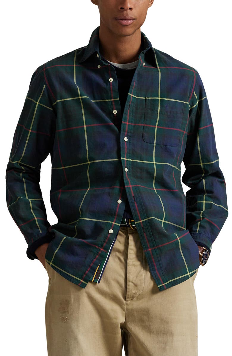 Polo Ralph Lauren Classic Fit Plaid Cotton Oxford Button-Down Shirt, Main, color, Green Navy Multi