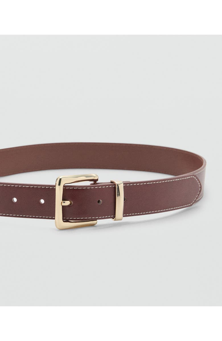 MANGO Stitched Square Buckle Belt, Alternate, color, Brown