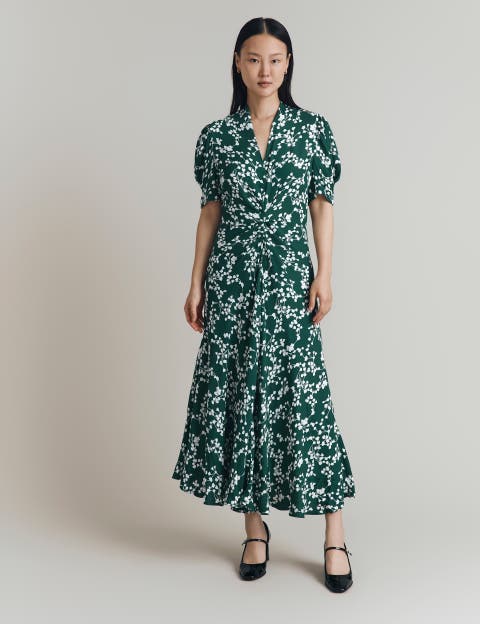 16433 Green Self Patterned Floral Dress