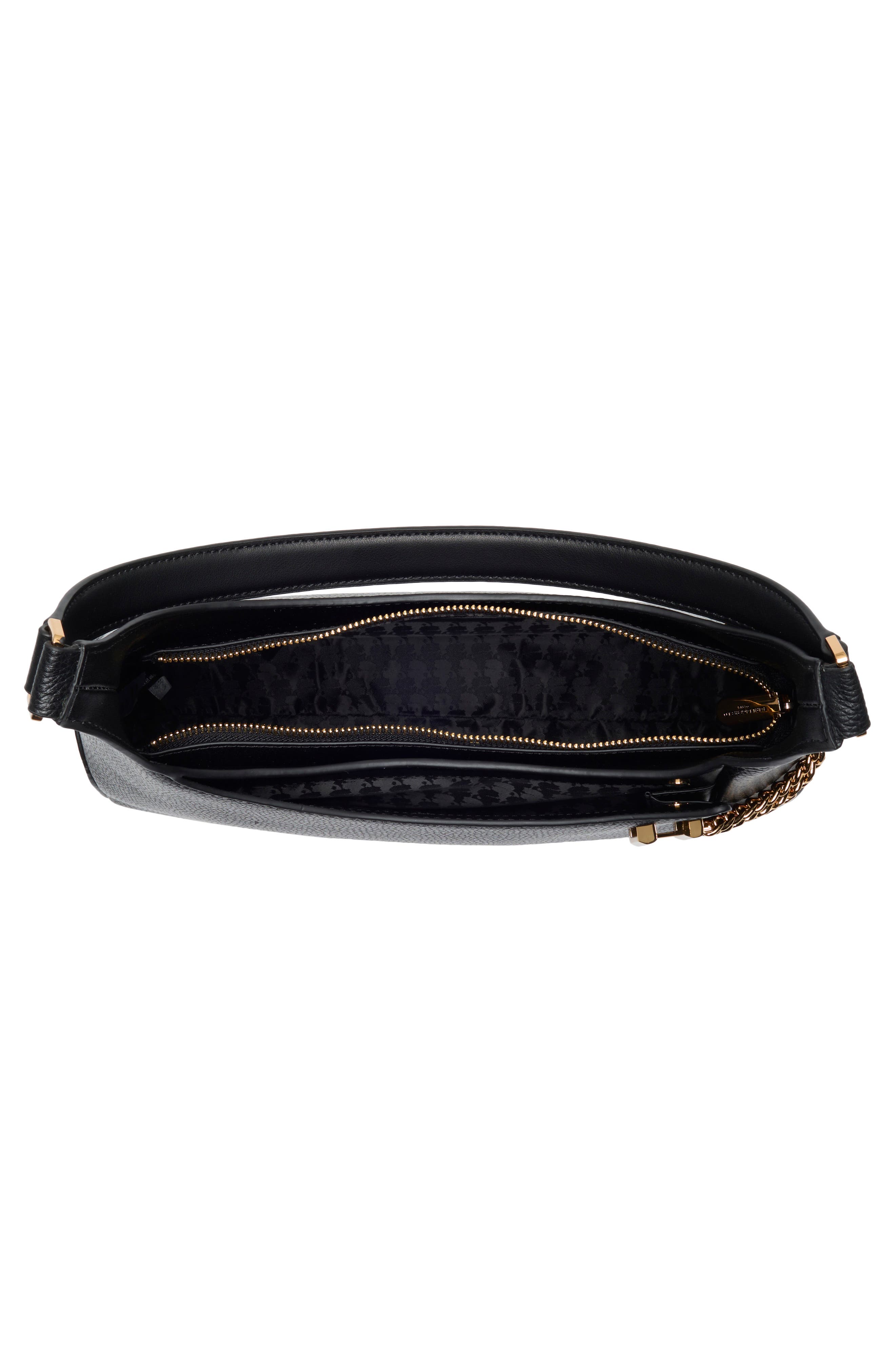 KARL LAGERFELD PARIS Lyon Pebbled Leather Shoulder Bag, Alternate, color, Black/ Gold